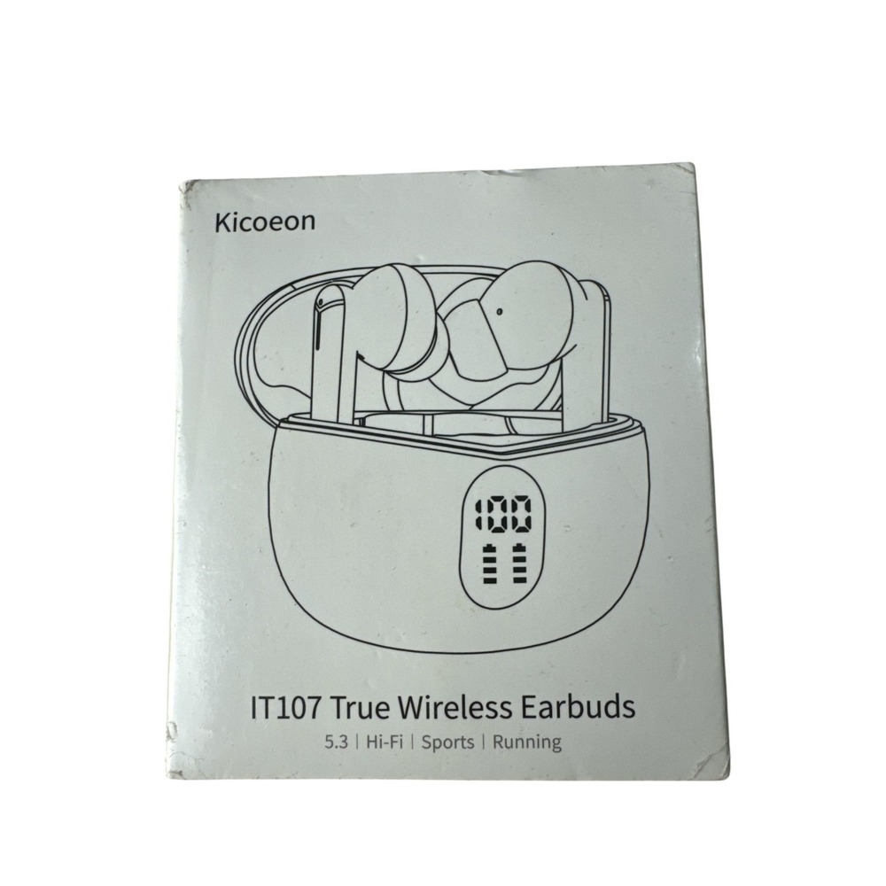 Kicoeon IT107 True Wireless Black Earbuds Bluetooth 5.3 Noise Cancelling Mic NIB